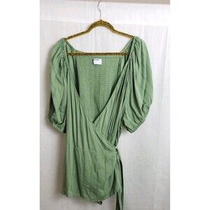 Old Navy‎ Wrap Top Womens Plus 4X Green Smock Puff Sleeve Boho Peasant Sash Belt
